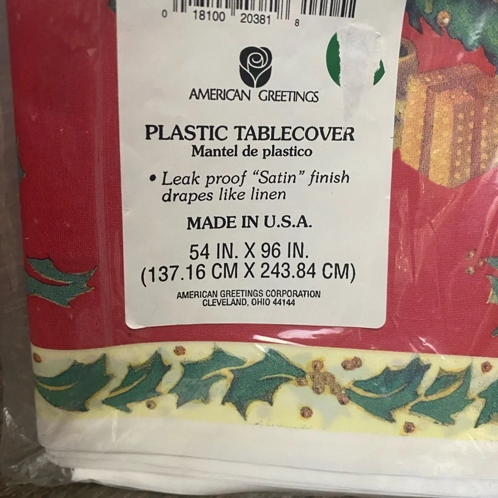 American Greetings Vintage Plastic Christmas Tree Retro Holiday Tablecloth New